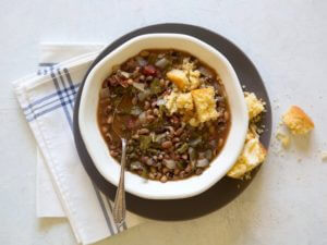 a soup with beans and bread crumbs