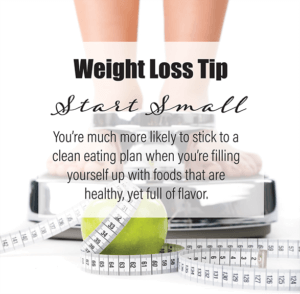 weight loss tip with a background of a woman weighing herself